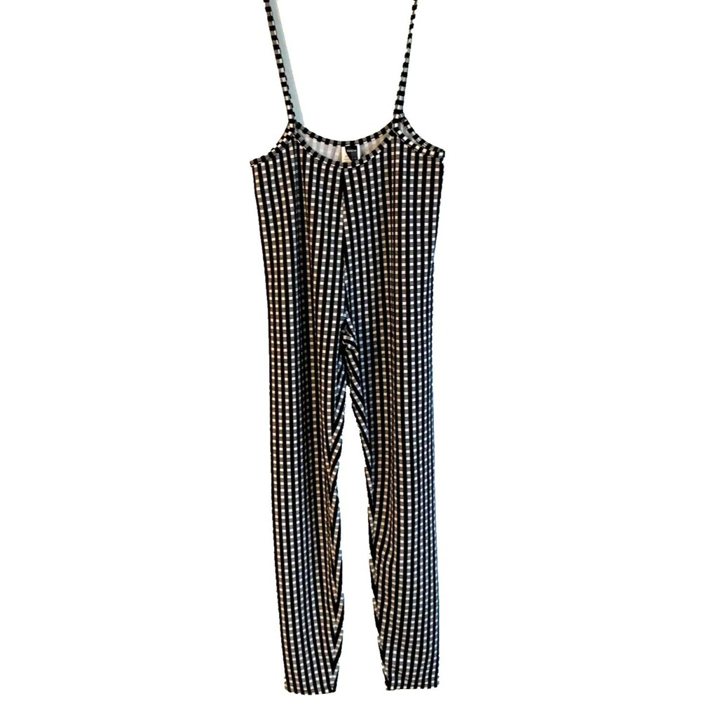 Shein Black White Plaid Spaghetti Strap Jumpsuit Pants Women's Juniors Size Med